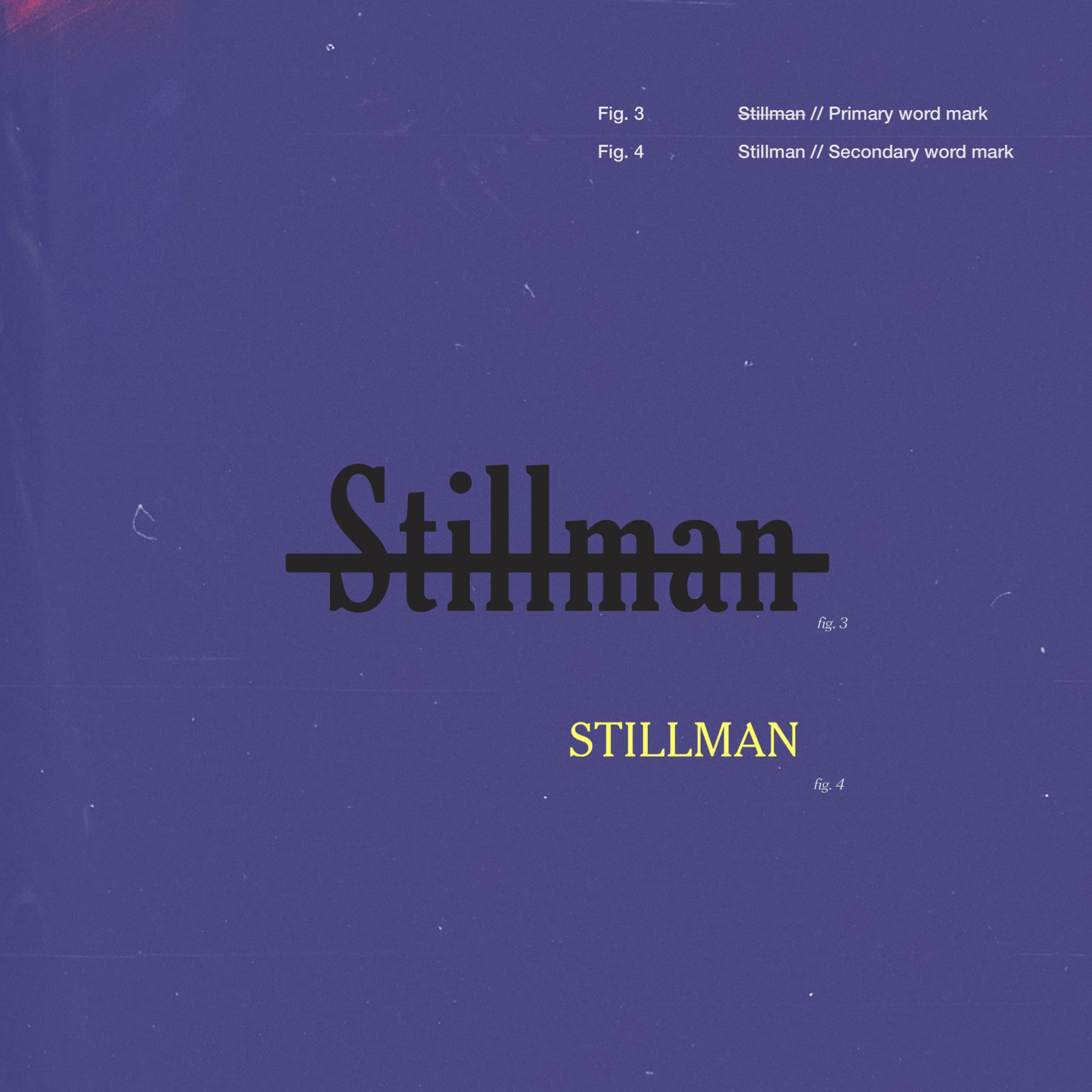 Stillman wordmark and identity system on a violet background