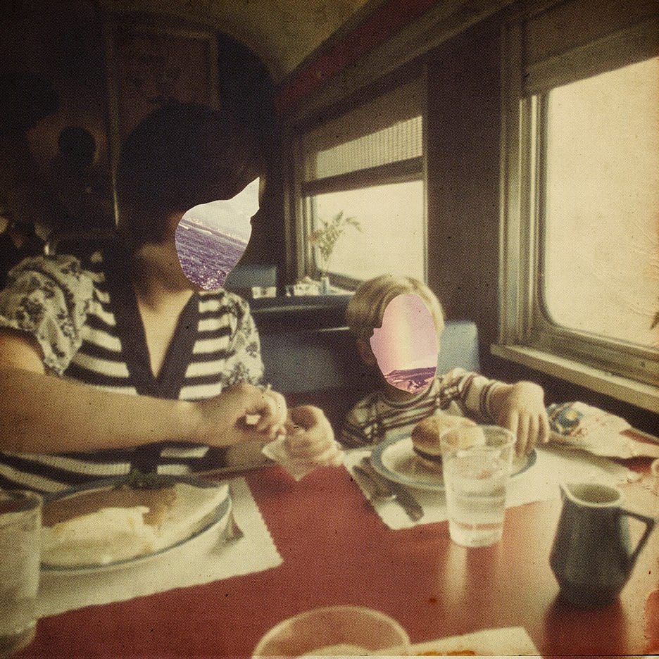 Surreal Freaks campaign photograph of people seated at a table