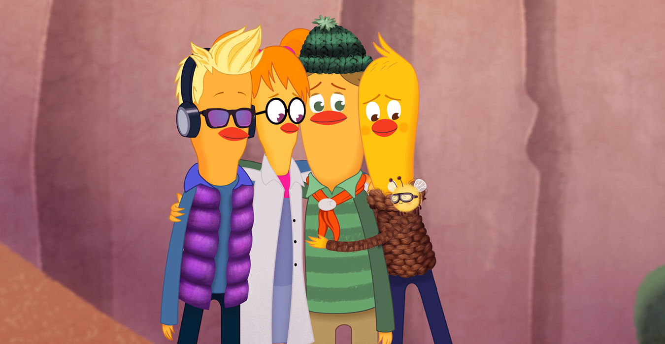 Archibald animated series still with the main character ensemble