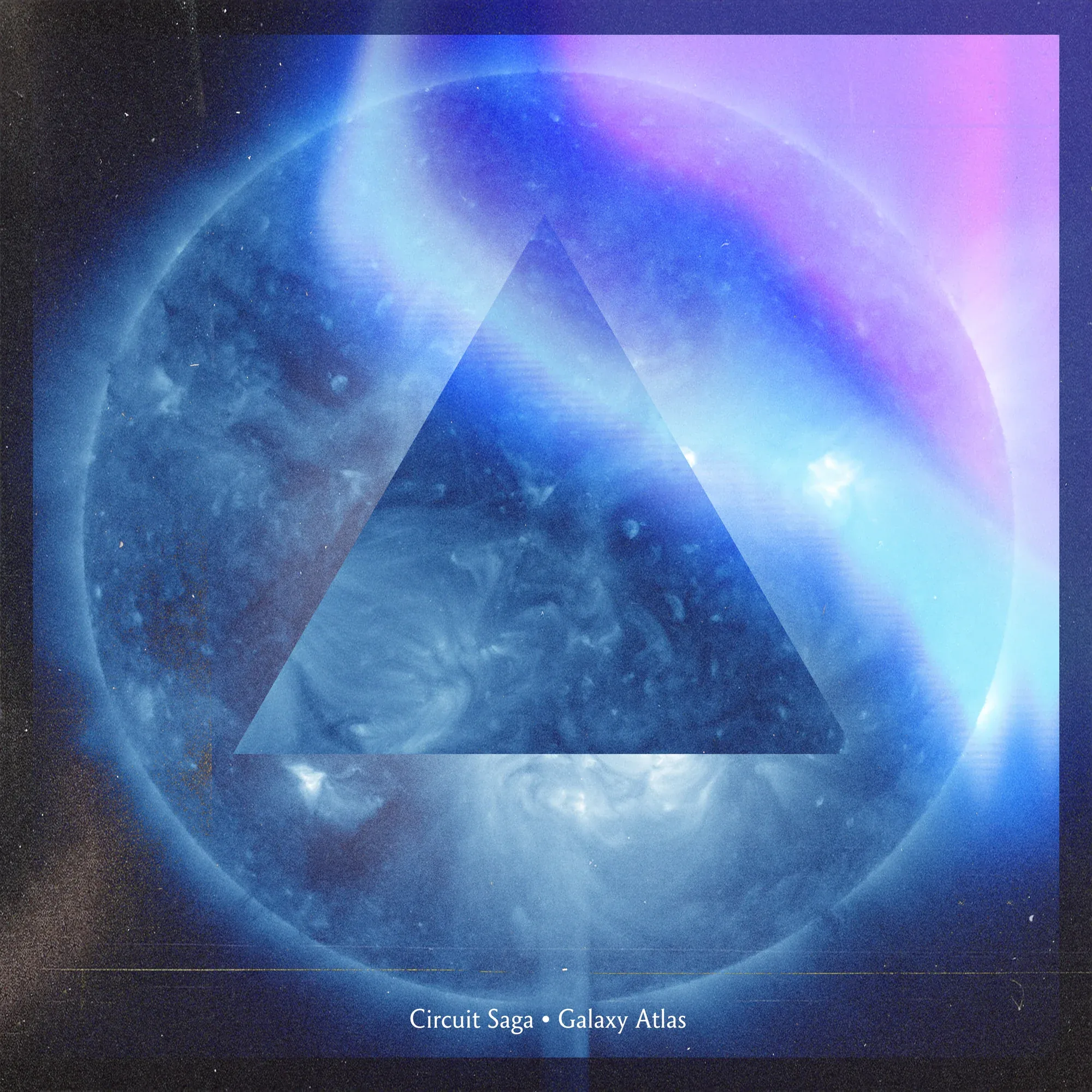 Circuit Saga galaxy artwork with a dark geometric prism