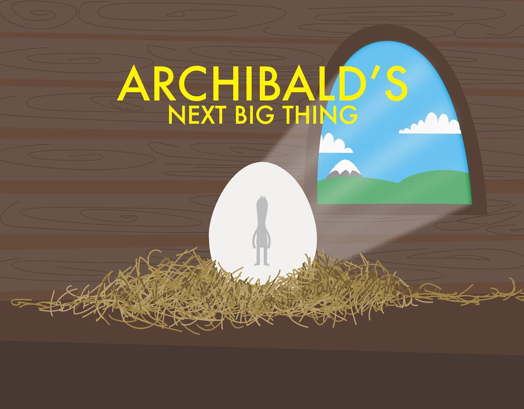Early Archibald's Next Big Thing title frame with Archibald inside an egg