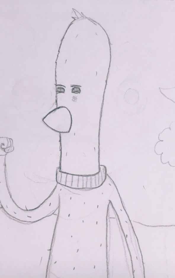 Close-up pencil sketch of the original Archibald character