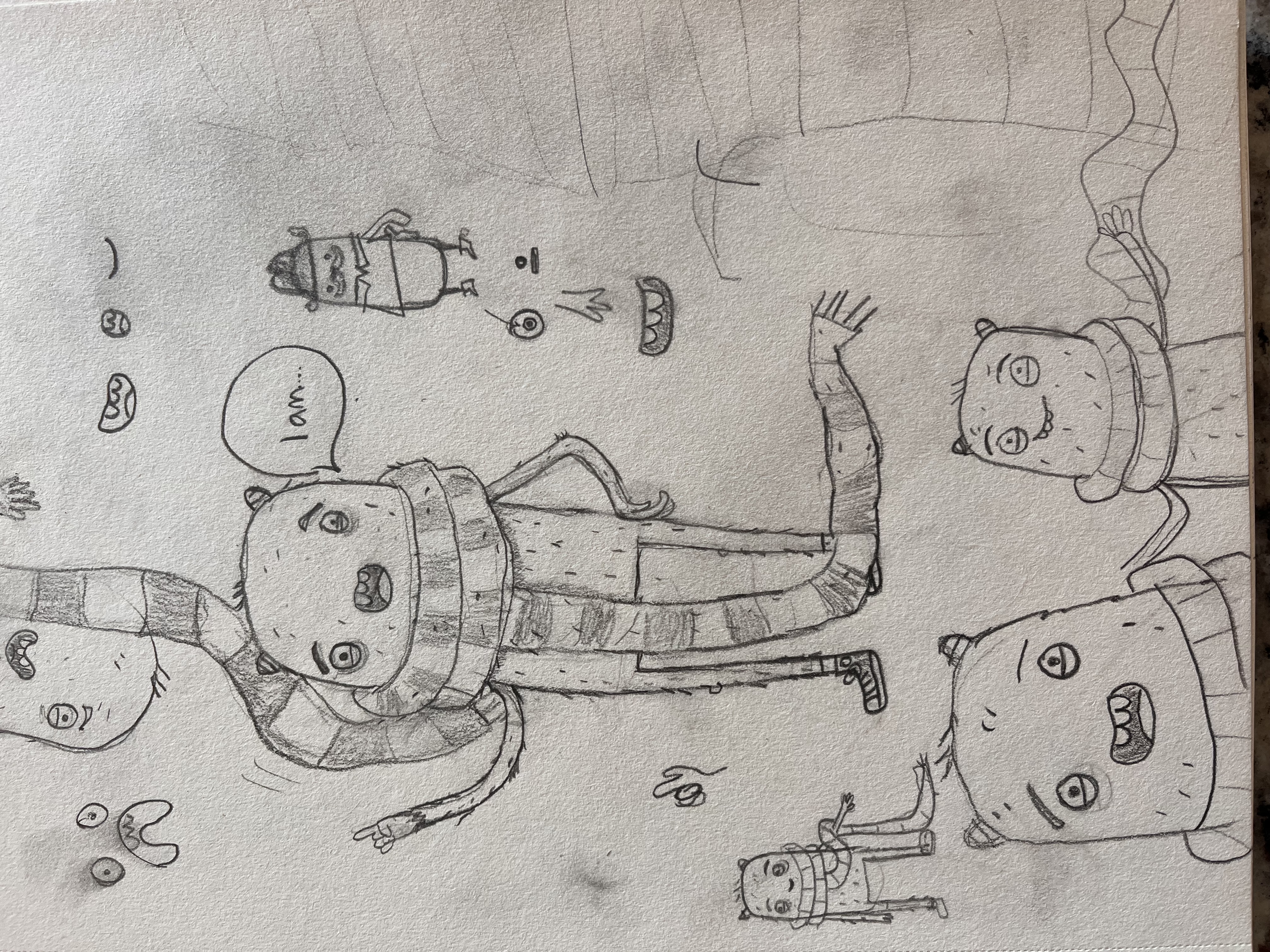 Sketchbook page of early These Wild Woods character studies