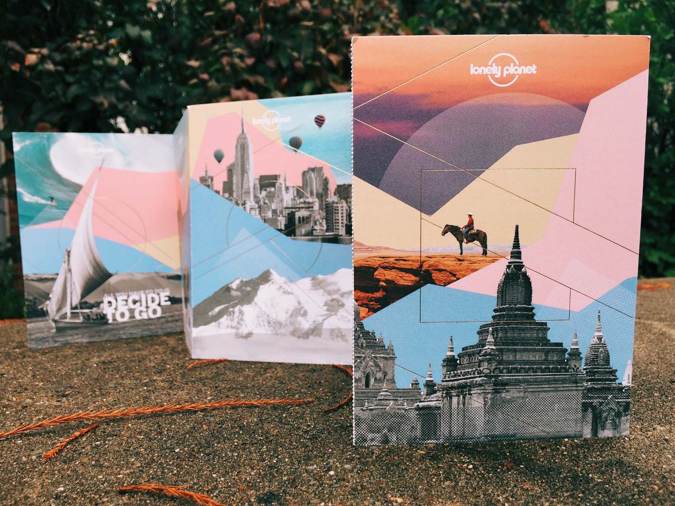 Lonely Planet postcard set photographed outdoors