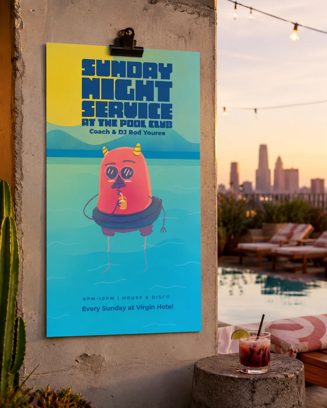 Party poster displayed in an environmental mockup