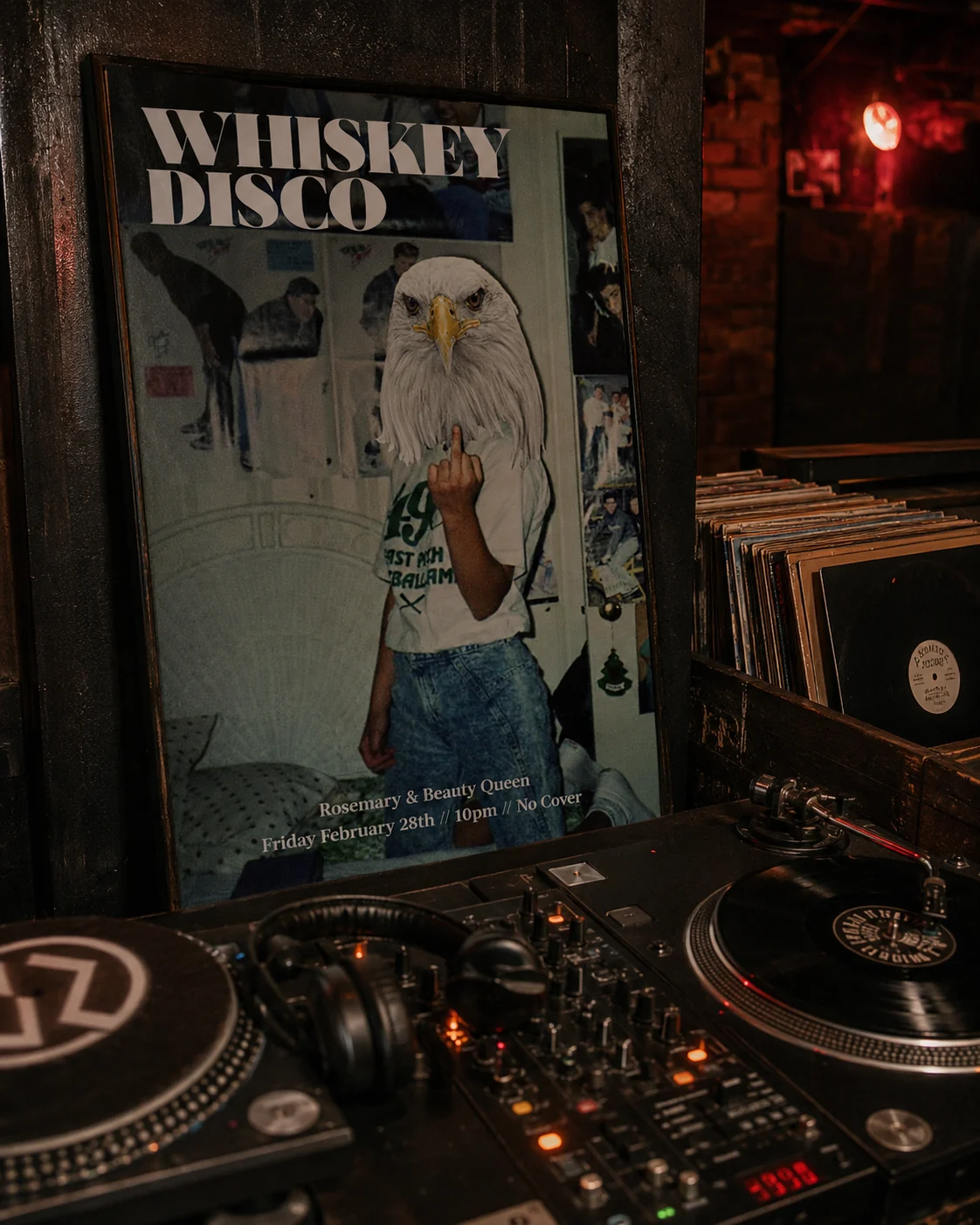 One-off party flyer displayed in an environmental mockup