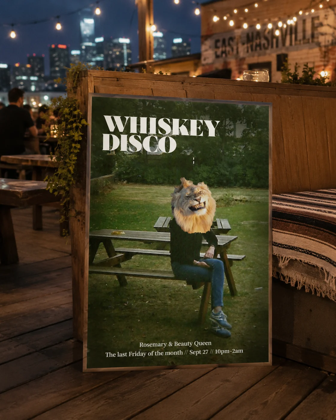 One-off event poster displayed in an environmental mockup