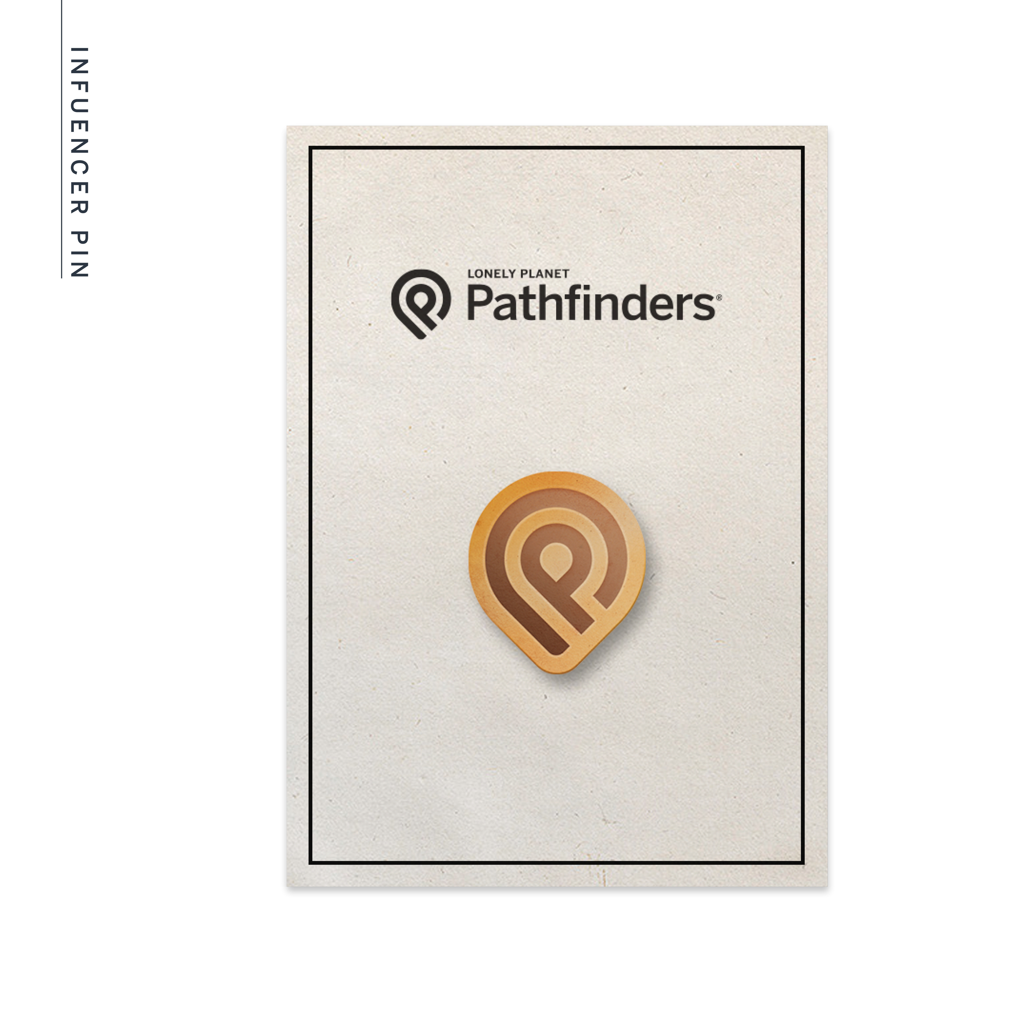 Pathfinders enamel pin on a printed card