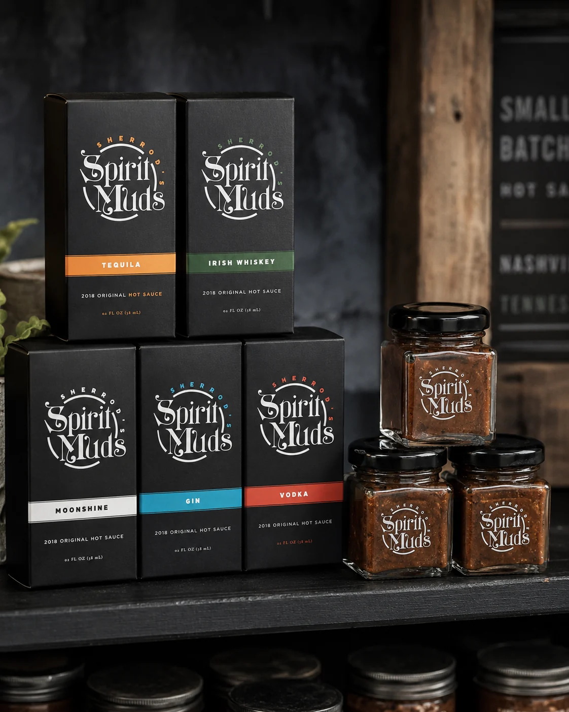 Spirit Muds hot sauce packaging system