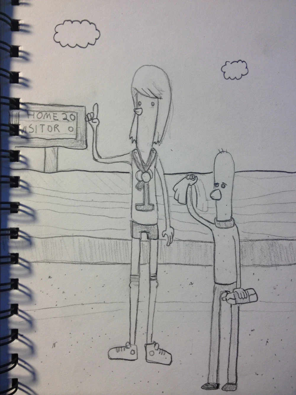 Early sketchbook scene with Archibald and two supporting characters
