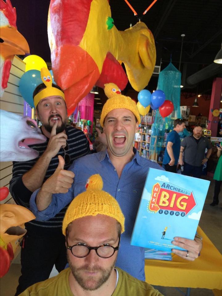 Launch event photo with Tony Hale holding Archibald's Next Big Thing