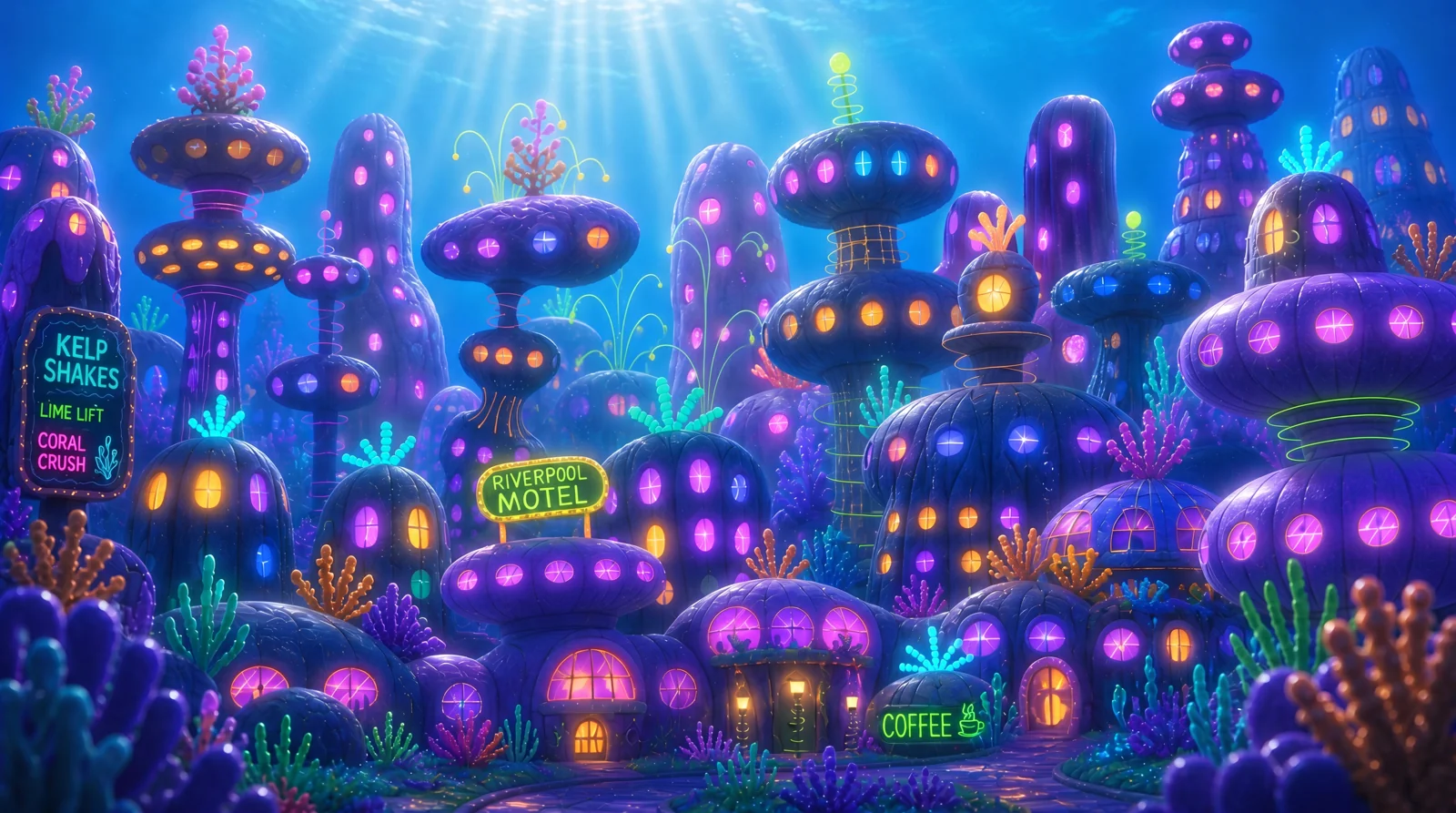 Riverpool, the luminous underwater city of Deep Sea Fuzzies