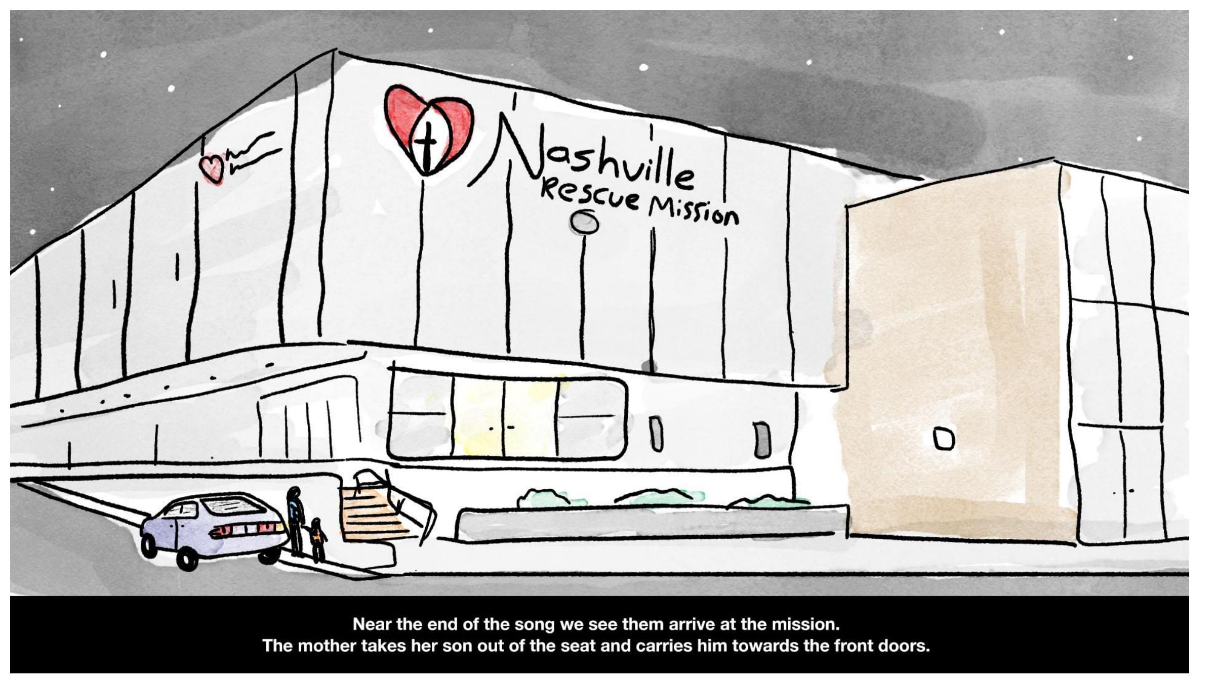 Illustrated Christmas commercial storyboard frame 4